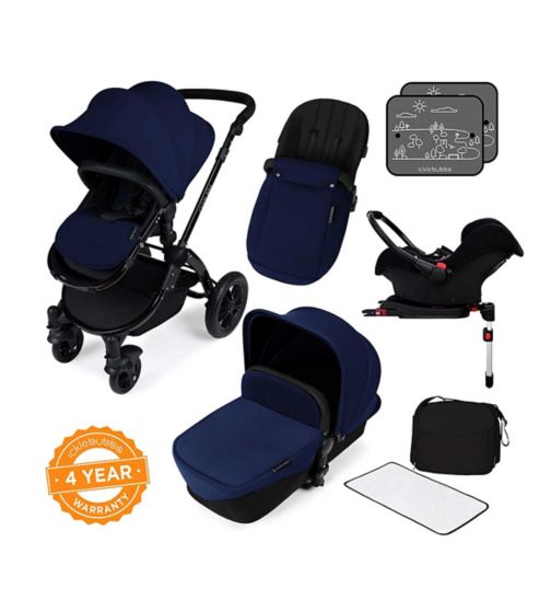 Ickle Bubba Stomp V3 Travel System with Galaxy Car Seat & Isofix Base - Black / Navy
