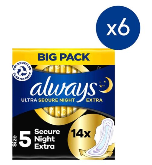 Always Ult Night Ex Wing Towels S5 16s;Always Ultra Sanitary Towels Secure Night Extra (Size 5) Wings 16 Pads;Always Ultra Secure Night Extra (Size 5) Bundle