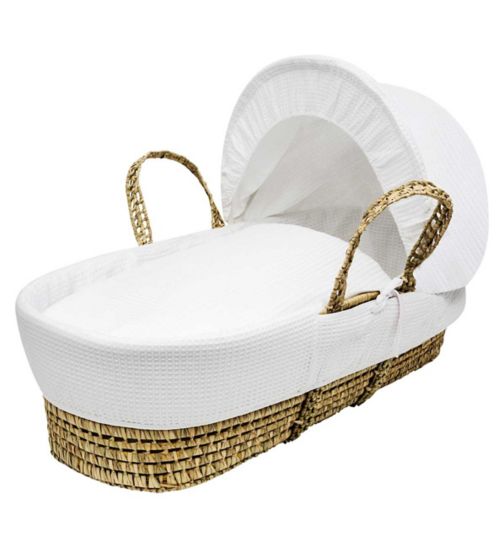Kinder Valley White Waffle Palm Moses Basket and Opal Folding Stand