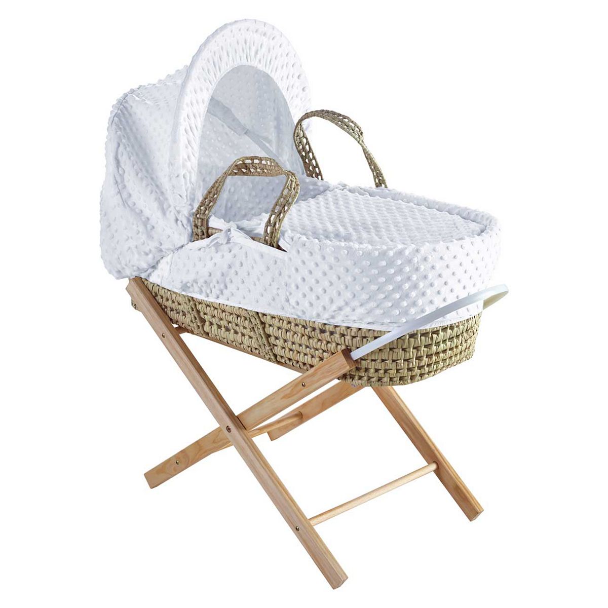 Kinder Valley White Dimple Palm Moses Basket And Opal Folding Stand