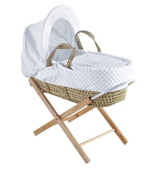 Kinder Valley White Dimple Palm Moses Basket and Opal Folding Stand