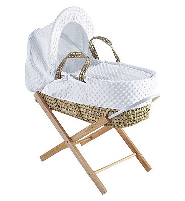 Kinder Valley White Dimple Palm Moses Basket and Opal Folding Stand