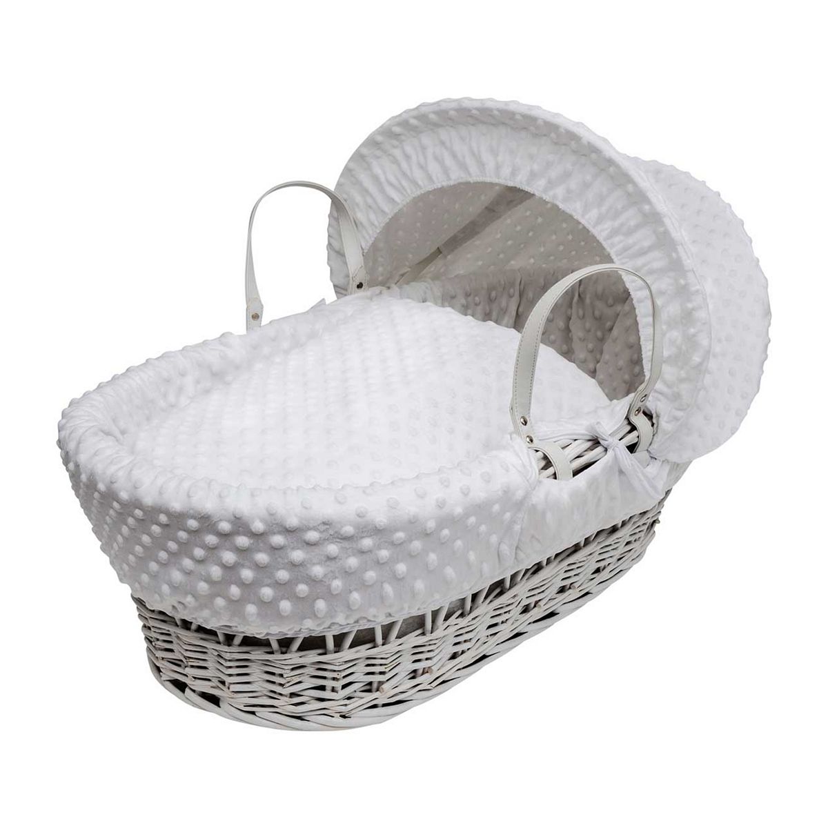 Kinder Valley White Dimple Wicker Moses Basket And Chester Rocking Stand