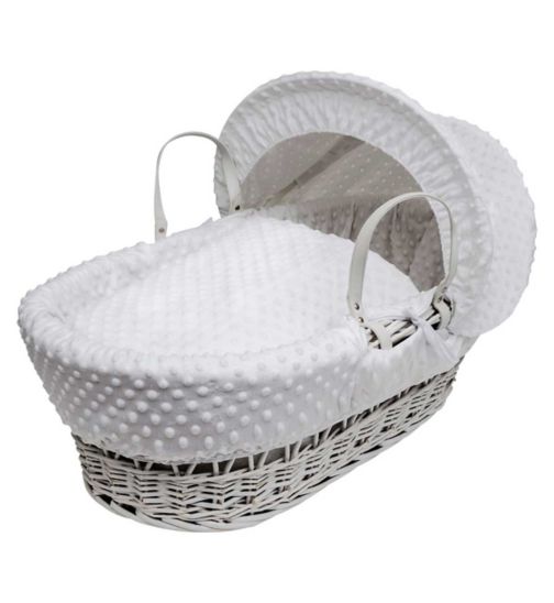 Kinder Valley White Dimple White Wicker Moses Basket and Chester Rocking Stand White