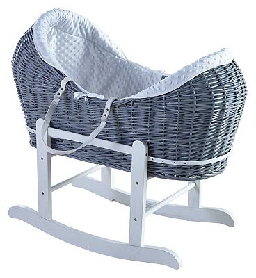 Kinder Valley White Dimple Grey Wicker Pod Moses Basket with Little Gem Rocking Stand White