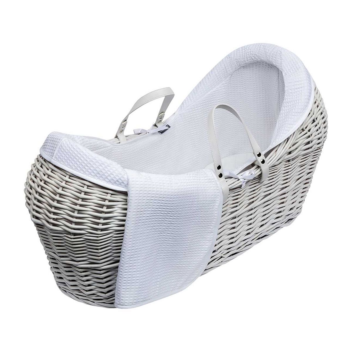 Kinder Valley White Waffle Wicker Pod Moses Basket With Little Gem Rocking Stand