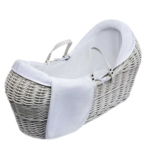Kinder Valley White Waffle White Wicker Pod Moses Basket with Little Gem Rocking Stand White