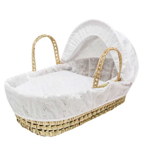 Kinder Valley White Broderie Anglaise Dolls Moses Basket