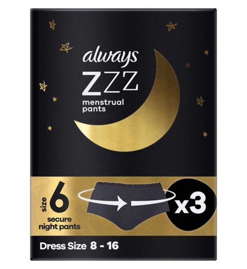 Always ZZZs Overnight Disposable Period Underwear (Size 6) X3 Period Pants
