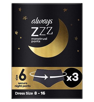 Always ZZZs Overnight Disposable Period Underwear (Size 6) X3 Period Pants  - Boots