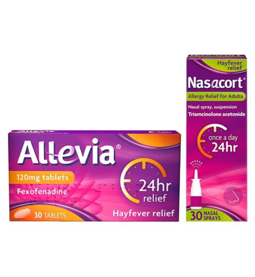 Allevia 120mg Tablets x 30;Allevia 120mg Tablets x 30;Hayfever relief bunde: Allevia 120mg Tablets 30 and Nasacort Allergy Relief for Adults 55 micrograms/dose Nasal Spray Suspension;Nasacort Allergy Relief for Adults 55 Micrograms/dose Nasal Spray Suspension;Nasacort Allergy Relief for Adults 55 Micrograms/dose Nasal Spray Suspension