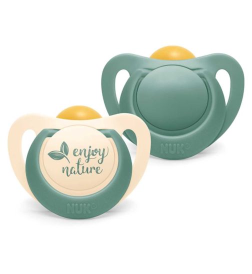 NUK for Nature 18m+ Sustainable Rubber Soother, Green - 2 Pack