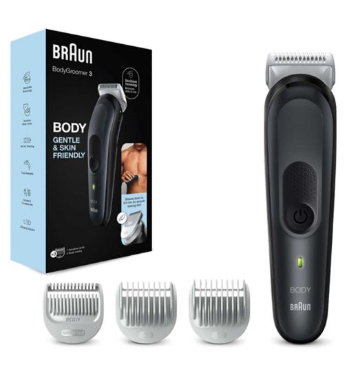 Braun Body Groomer 3 BG3350, Manscaping Tool For Men, With Sensitive Comb, Black/Grey