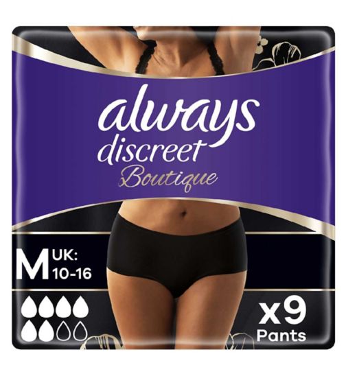 Always Discreet Boutique Incontinence Pants Low-Rise Medium Black x9