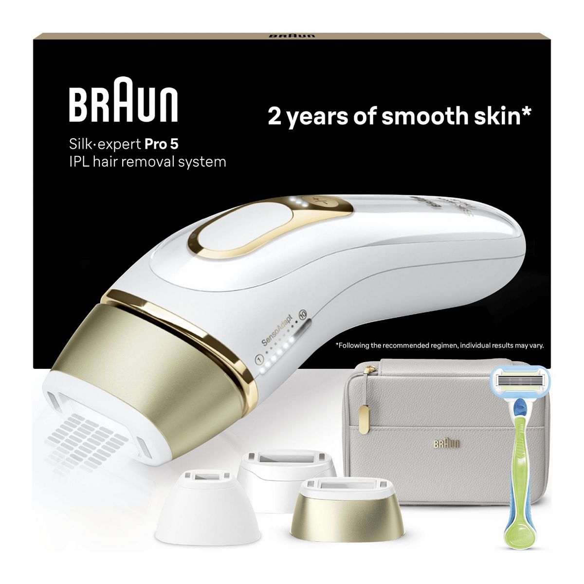 Braun Ipl Silk-Expert Pro 5 At Home Hair Removal Device With Pouch White/Gold Pl5257