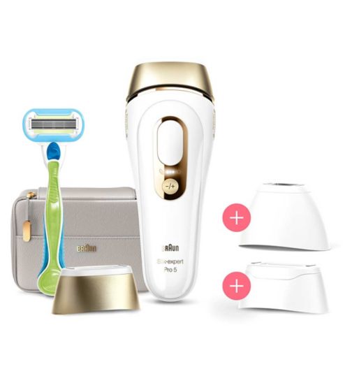 Braun IPL Silk-Expert Pro 5, At Home Hair Removal Device with Pouch, White/Gold, PL5257