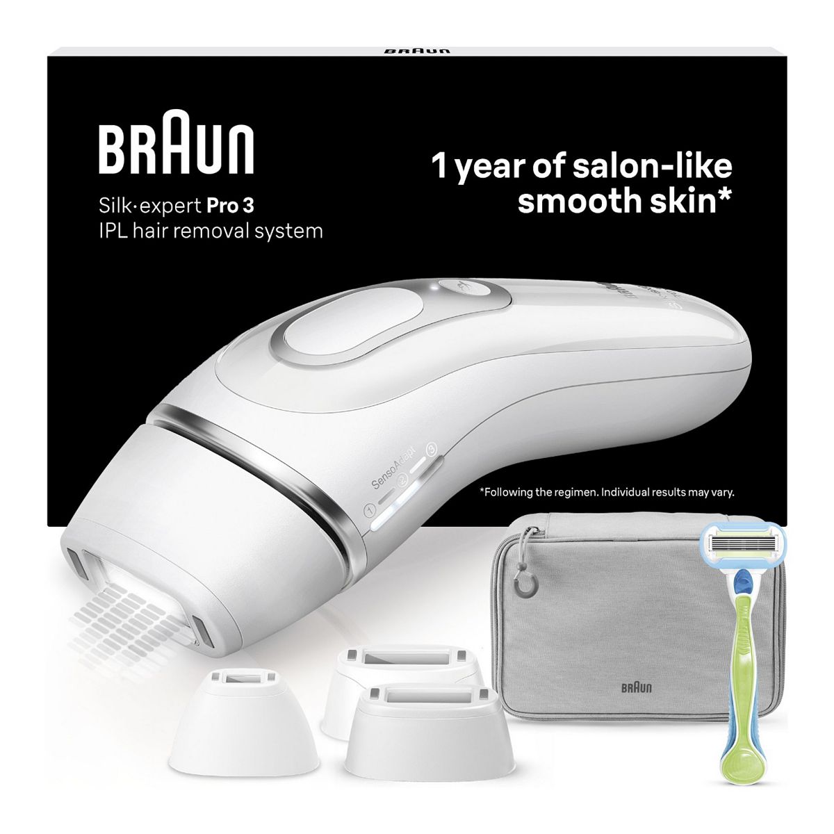 Braun Silk·expert Pro 3 Women's Ipl At Home Hair Removal Device With Pouch White/Silver Pl3233