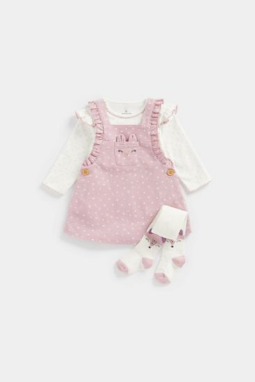 Cord Pinny Dress, Bodysuit and Tights Set