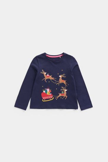Festive Navy Reindeer Long Sleeve T-Shirt