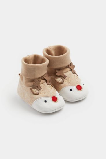 Reindeer Festive Sock-Top Baby Booties