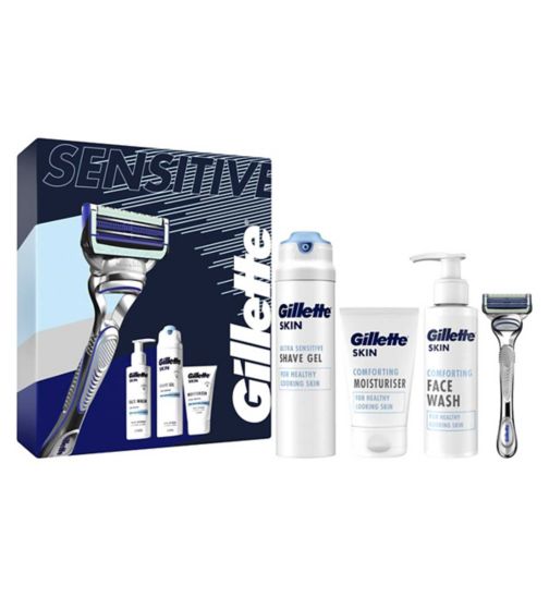 Gillette Gift Set Skinguard Razor & Skinguard Shave Gel, SKIN Moisturiser, SKIN Face Wash