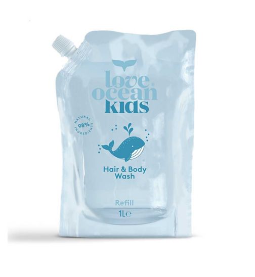 Love Ocean Hair and Body Wash Whale Tail Bottle 1 Litre Refill Pouch