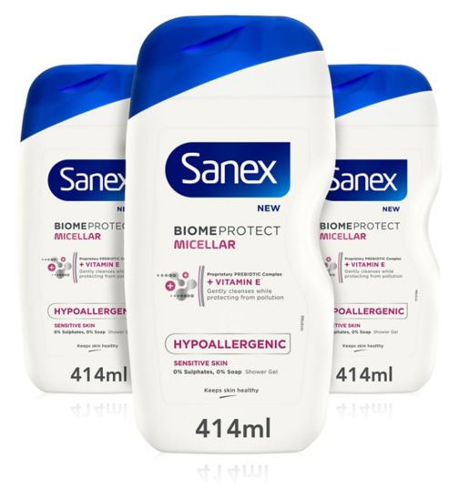 Sanex BiomeProtect Micellar Hypoallergenic Shower Gel 414ml;Sanex BiomeProtect Micellar Hypoallergenic Shower Gel Bundle;Sanex BiomeProtect Micellar Shower Gel 414ml