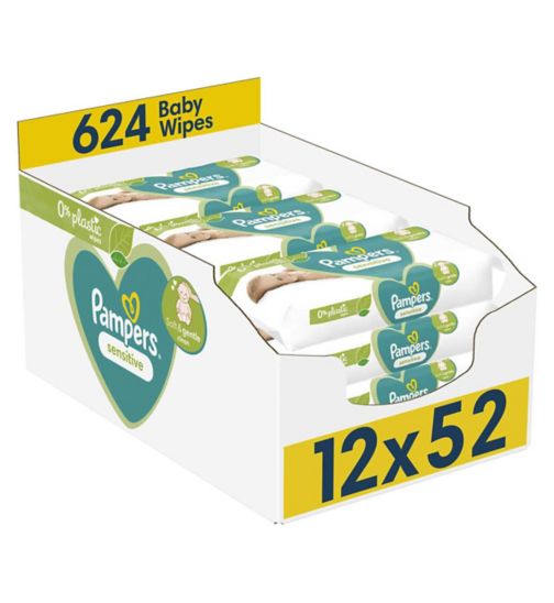 Pampers Sensitive Baby Wipes Plastic Free 12 Packs = 624 Baby Wet Wipes