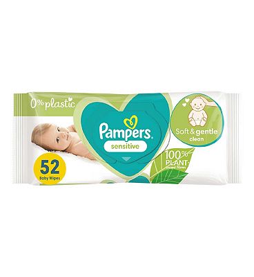 Pampers Sensitive Baby Wipes Plastic Free 1 Pack = 52 Baby Wet Wipes
