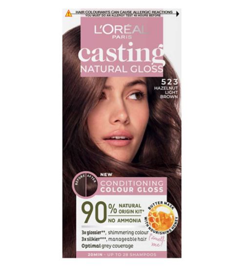 L’Oréal Paris Casting Natural Gloss Semi-Permanent Hair Dye, Ammonia Free, 5.23 Hazelnut Light Brown