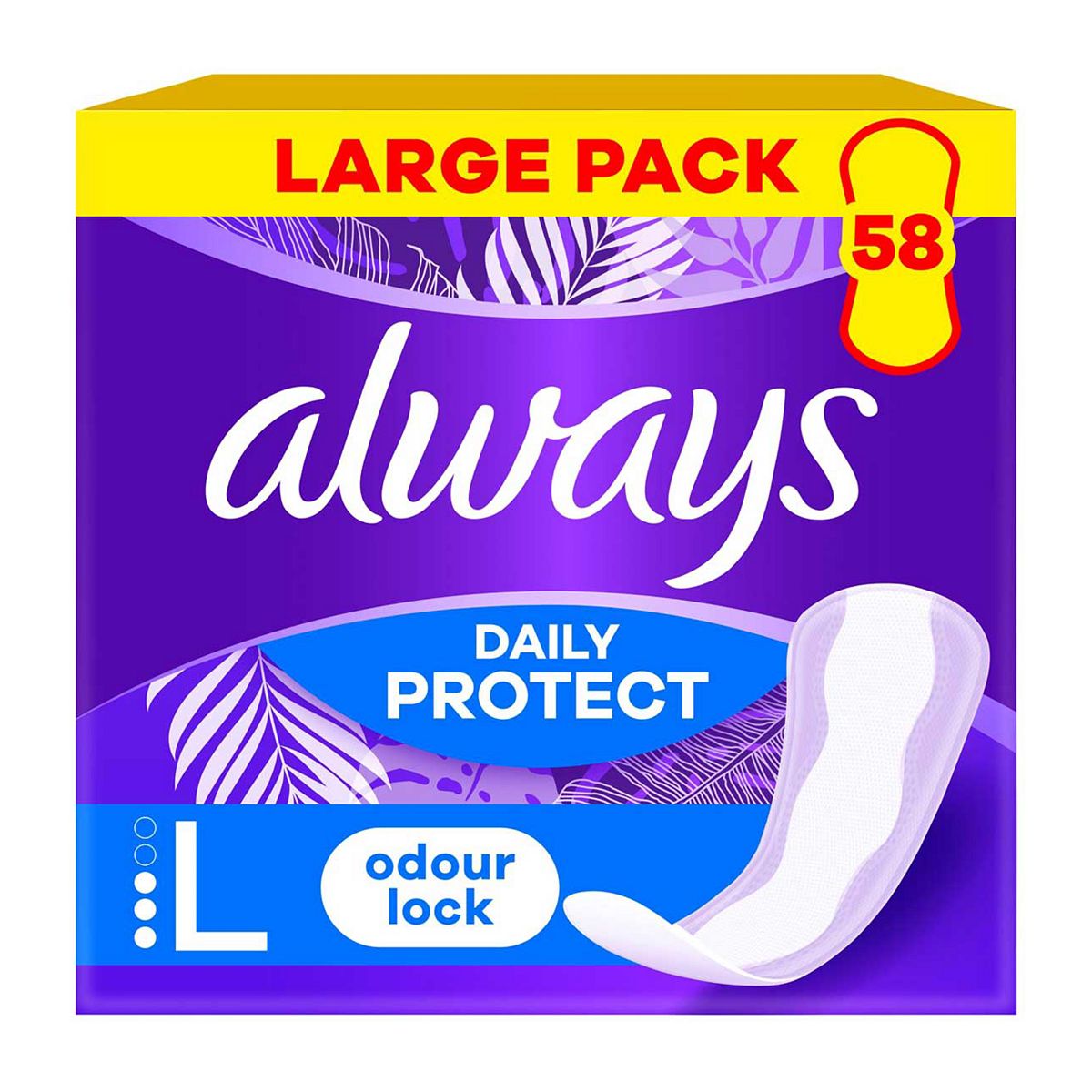 Always Daily Protect Long Panty Liners 58 Liners, Odour Lock, Comfortable With Side Protection Barriers