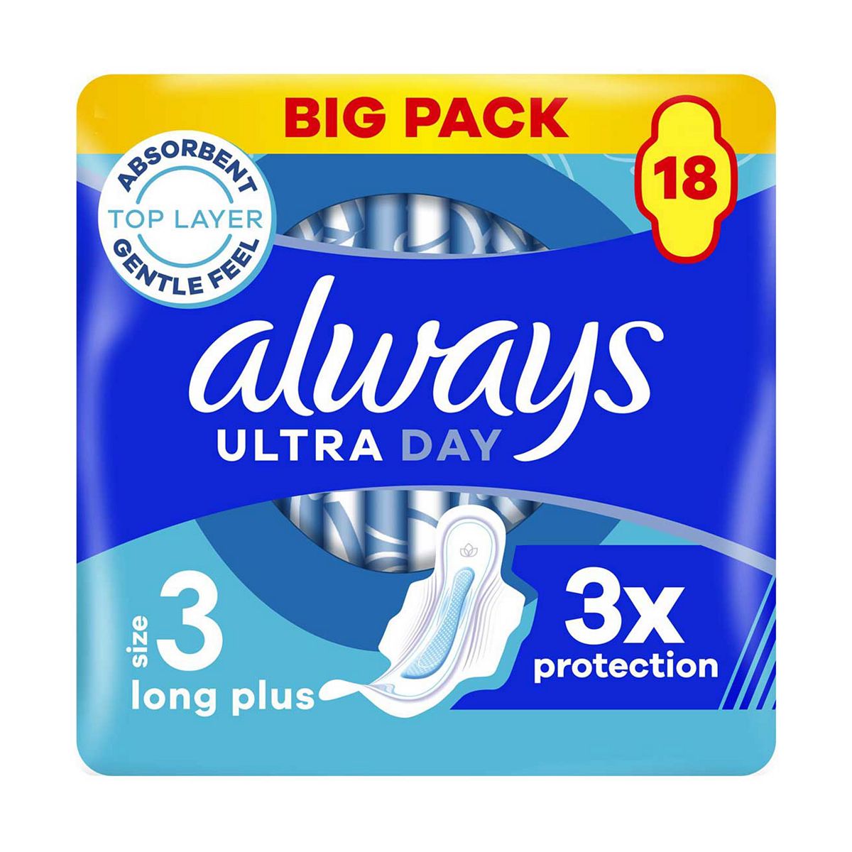 Always Ultra Sanitary Towels Long Plus (Size 3) With Wings 18 Pads, Super Absorbent And Thin, For Menstrual Periods