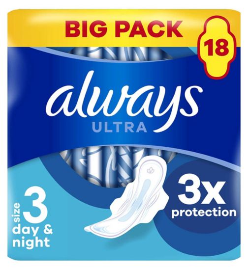 Always Ultra Sanitary Towels Day & Night (Size 3) Wings x18 Pads