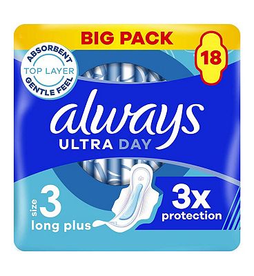 Always Ultra Sanitary Towels Long Plus (Size 3) With Wings 18 Pads, Super Absorbent And Ultra Thin, 