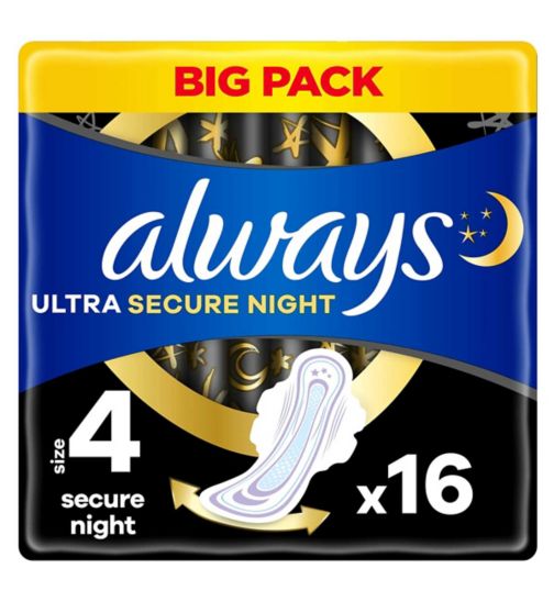 Always Ultra Sanitary Towels Secure Night (Size 4) Wings x16 Pads