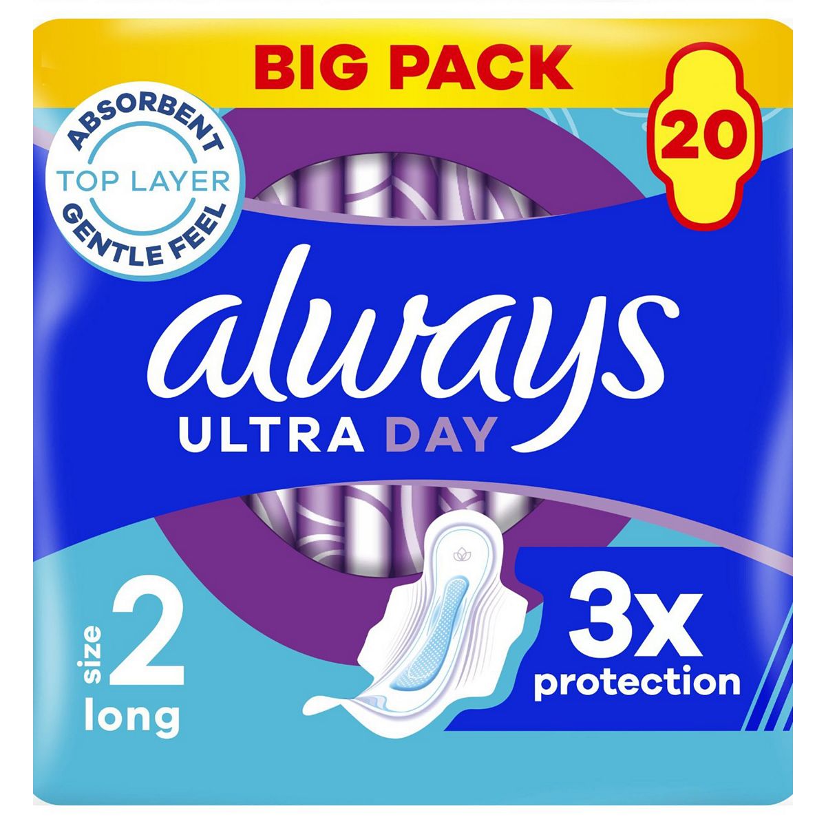 Always Ultra Day Sanitary Towels Long (Size 2) With Wings 20 Pads, Super Absorbent And Thin, For Menstrual Periods