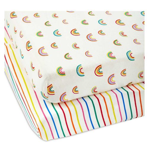 Ickle Bubba Fitted Cotbed Sheets - Rainbow Dreams 2 Pack