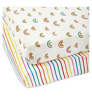 Ickle Bubba Fitted Cotbed Sheets - Rainbow Dreams 2 Pack