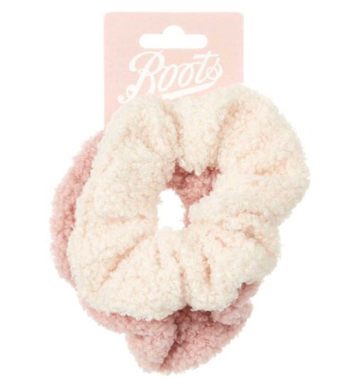 Boots teddy fabric cream&pink scrunchies 2 pck