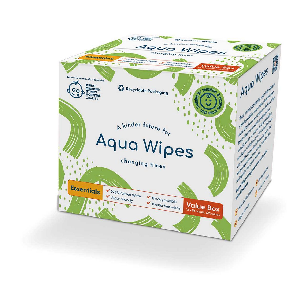 Aqua Wipes Essentials Biodegradable Plastic-Free Wipes 56S X 12 Packs
