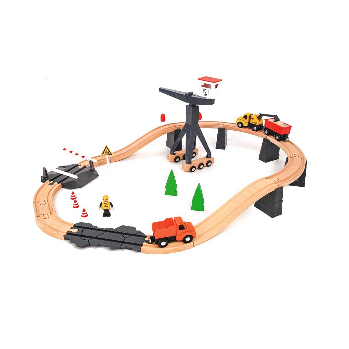 Tooky Toys Tooky Toy Wooden Construction Yard Train Set
