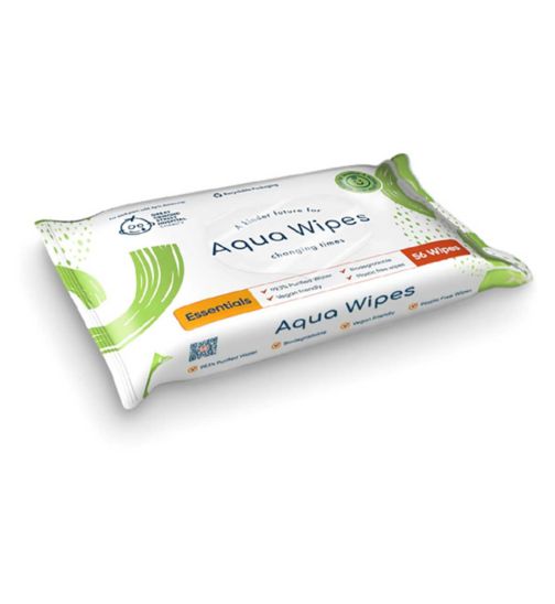 Aqua Wipes Essentials Biodegradable Plastic-Free Baby Wipes 56s