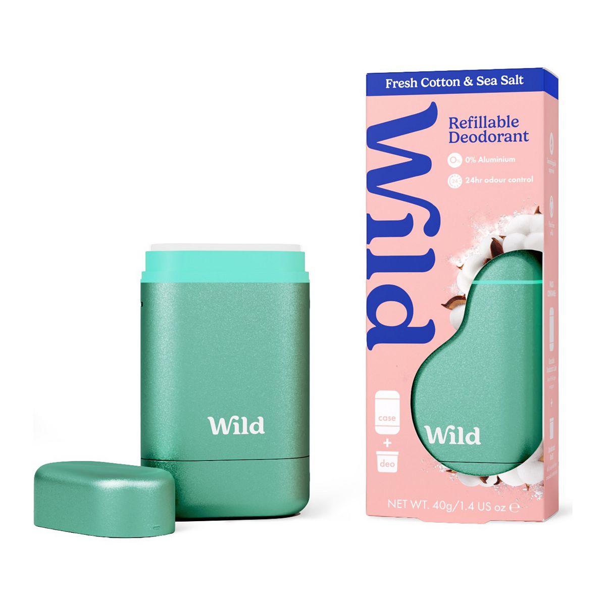Wild Aqua Case And Fresh Cotton & Sea Salt Deodorant Refill - Starter Pack