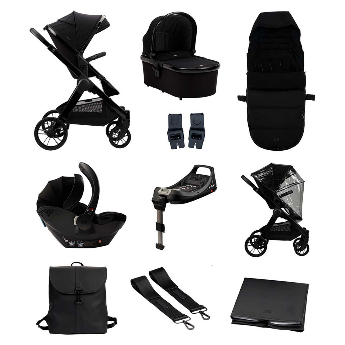 Bababing Raffi Pushchair 3 In 1 Travel System 11 Piece Bundle Gloss Black