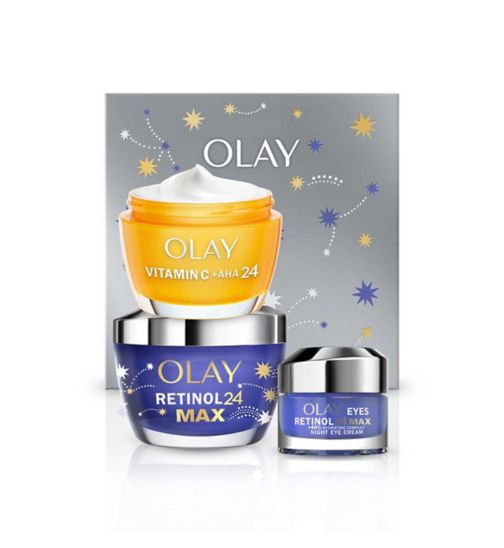 Olay Giftset Vitamin C+AHA24 Day + Retinol24 Max Night Moisturiser 50ml & Retinol24 Max Night Eye Cream 15ml