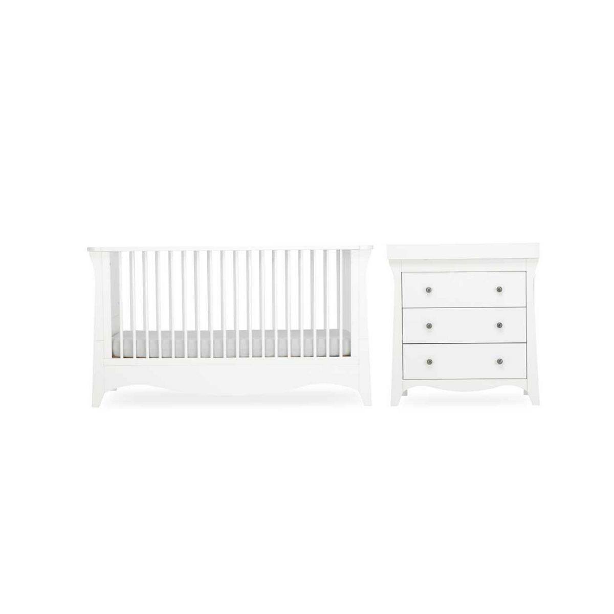 Cuddleco Clara 2Pc White Nursery Furniture Set - 3 Drawer Dresser And Cot Bed