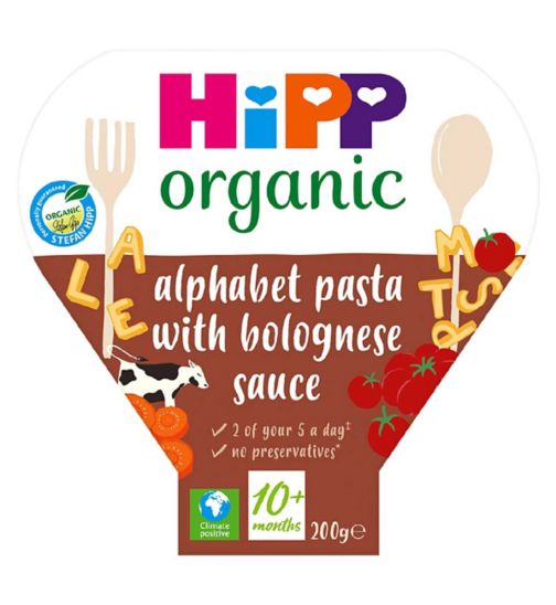HiPP Organic Alphabet Pasta In Bolognese Sauce Toddler Tray Meal 10+ Months 200g