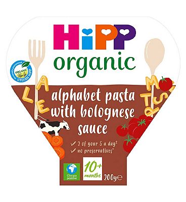 HiPP Organic Alphabet Pasta In Bolognese Sauce Toddler Tray Meal 10+ Months 200g