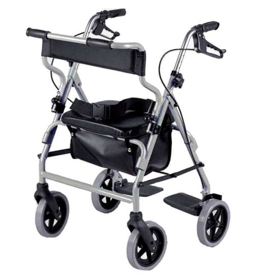 NRS Healthcare 2 in 1 4 Wheeled Rollator and Transit Chair, Grey