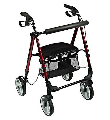 NRS Healthcare Lightweight Four Wheeled Rollator with Seat - Red
